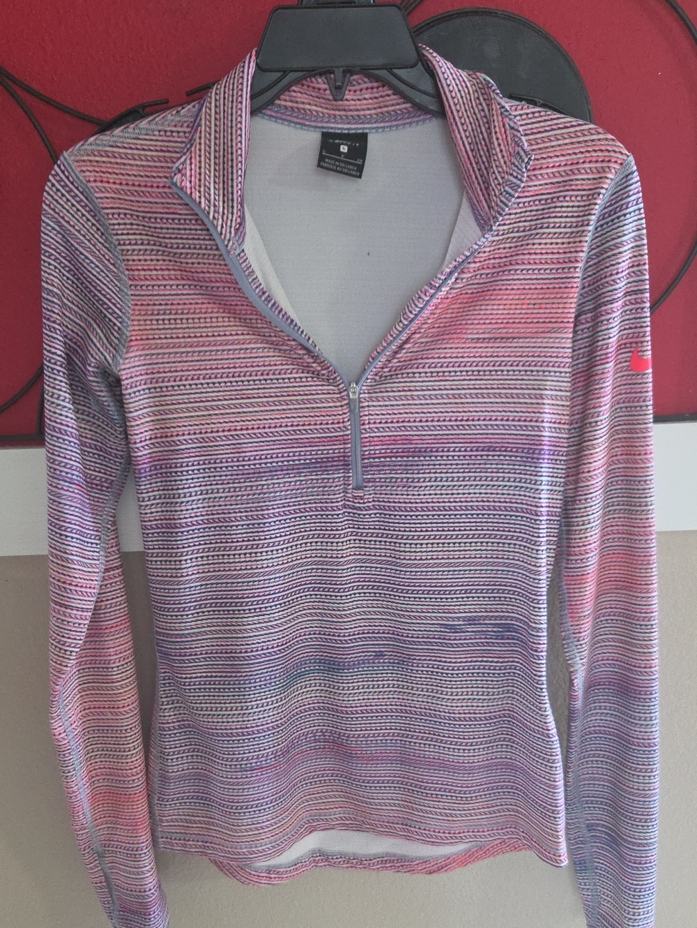 Nike Women's Pink Striped Half-Zip Performance Top